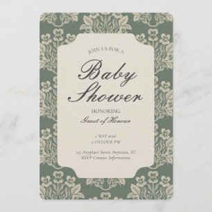 Vintage Bloemendamask Baby Shower Groen Beige Kaart