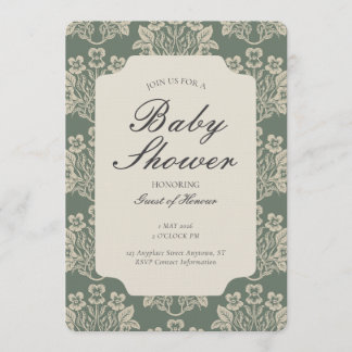 Vintage Bloemendamask Baby Shower Groen Beige Kaart