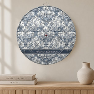 Vintage bloemendamask Blauwe toile de jouy monogra Dartbord