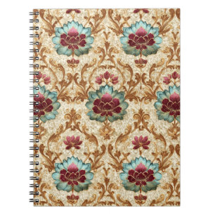 Vintage Bloemendamask in Turquoise en Bordeaux Notitieboek