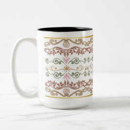 Vintage Bloemendamask Kopje | Elegante Victoriaan Tweekleurige Koffiemok