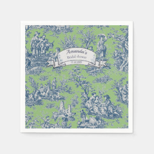 Vintage bloemendekor groen blauwe toile de jouy do servet