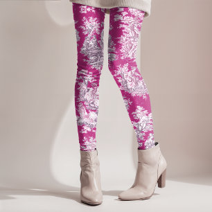 Vintage bloemendesign roze magenta toile de jouy leggings
