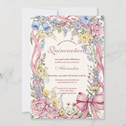 Vintage bloemenframe Quinceañera Kaart (Voorkant)
