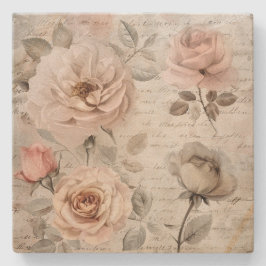 Vintage bloemenjournaal  stenen onderzetter