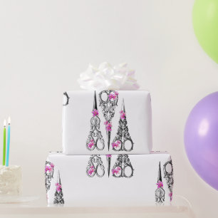 Vintage bloemenschaar voor naaisters & kappers cadeaupapier