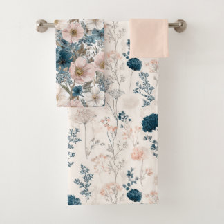 Vintage Bloemenschildering Blauw Roze Bad Handdoek