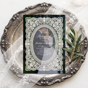 Vintage bloemenslinger kant kader foto proefavond  kaart
