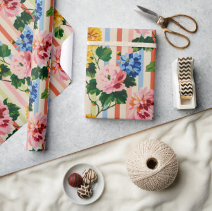 Vintage bloemgestreepte cadeaupapier