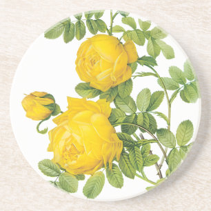 Vintage bloemige bloemen, gele rozen door Redoute Zandsteen Onderzetter