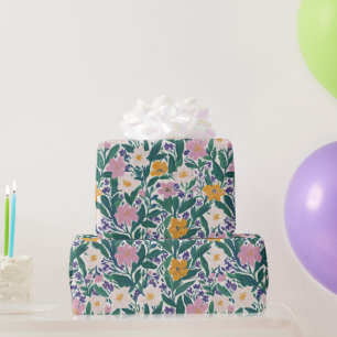 Vintage bloemige botanische roze oranje wit cadeaupapier
