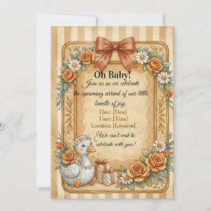 Vintage bloemige eend baby shower uitnodigingskaar kaart