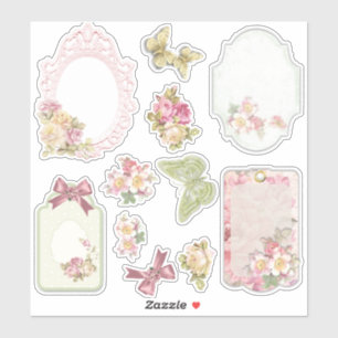Vintage bloemige ephemera plakboek sticker vel