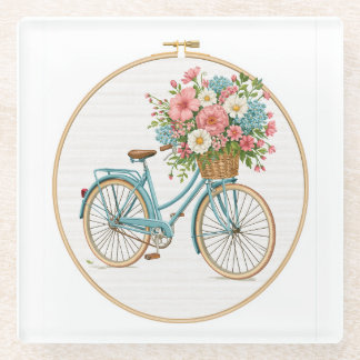 Vintage bloemige fiets Cottagecore Glazen Onderzetter