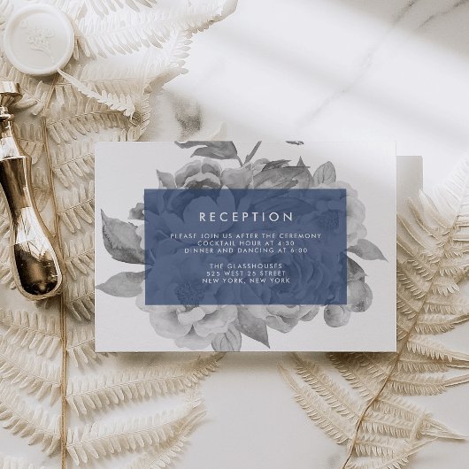 Vintage bloemige ontvangstkaart | Navy Informatiekaartje