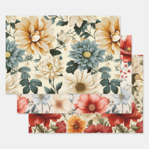 Vintage Bloemige Pioen Madeliefje Botanische Lente Inpakpapier Vel