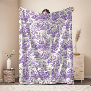 Vintage bloemige retro paarse toile de jouy stof fleece deken