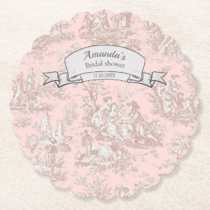 Vintage bloemige roze gouden toile de jouy douche kartonnen onderzetters