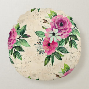 Vintage Bloemige Shabby Chic Rond Kussen