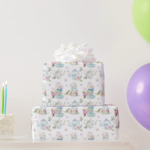 Vintage Bloemige Theepartij Victoriaans Waterverf Cadeaupapier
