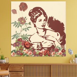 Vintage Bloemige Vrouw Canvas Afdruk