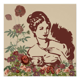 Vintage Bloemige Vrouw Perfect Poster