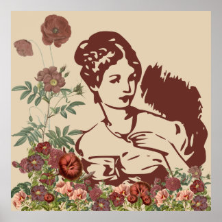 Vintage Bloemige Vrouw Poster