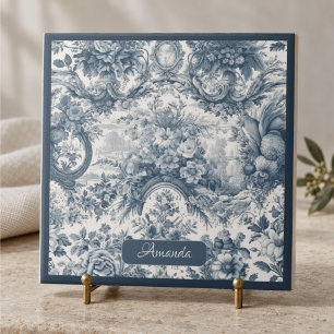 Vintage bloemmotief Blauwe toile de jouy monogram Tegeltje