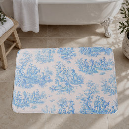 Vintage bloemmotief blauwe turquoise toile jouy badmat