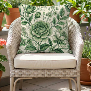 Vintage Bloemmotief Groen Beige Buitenkussen