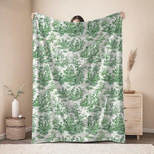 Vintage bloemmotief retro groene toile de jouy sto fleece deken