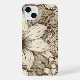Vintage Bloemmotief Sepia Patroon (3) iPhone 15 Plus Case