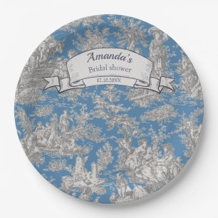 Vintage bloemmotief turquoise toile de jouy douche papieren bordje