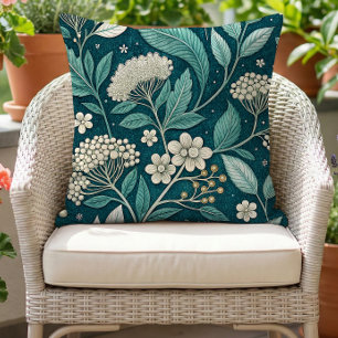Vintage bloempatroon turquoise wit tealblauw buitenkussen