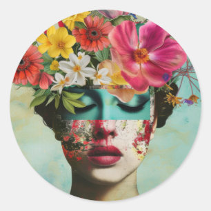 Vintage bloemportret ronde sticker