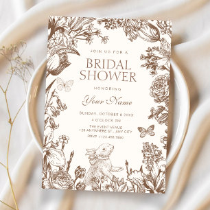 Vintage bloemrijke botanische bruidsshower kaart