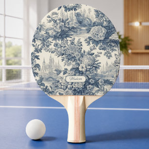 Vintage bloemrijke chic Blauwe toile de jouy monog Tafeltennisbatje