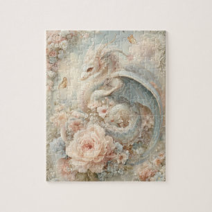 Vintage Bloemrijke Fantasie Draak Pastel Nostalgie Legpuzzel