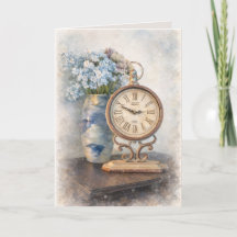 Vintage bloemrijke klok wenskaart – Cottage Core