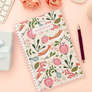 Vintage bloemrijke vogels botanische gepersonalise planner