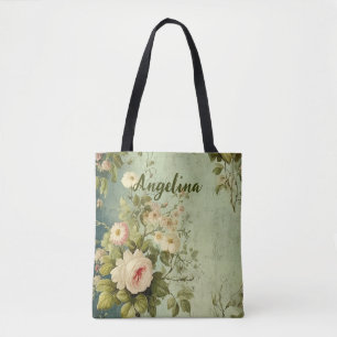 Vintage bloemrozen groen draagtas