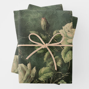 Vintage bloemrozen groen inpakpapier vel