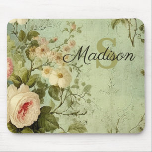 Vintage bloemrozen groen muismat