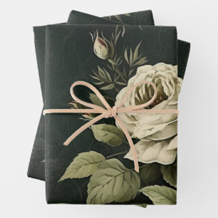Vintage bloemrozen groenbladeren decoupage inpakpapier vel