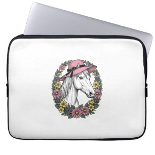 Vintage bloemschilderij van een paard Vector Kunst Laptop Sleeve