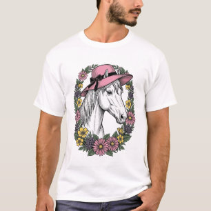 Vintage bloemschilderij van een paard Vector Kunst T-shirt