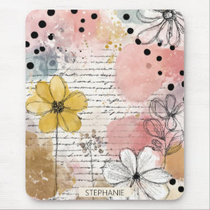 Vintage bloemschildering in waterverf met schrift muismat