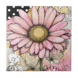 Vintage bloemschildering met waterverf en polkadot tegeltje