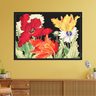 Vintage Bloemstuk Papegaai Tulp Anemoon Japanse Ku Canvas Afdruk