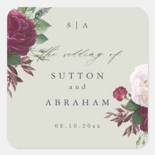 Vintage Blooms Bloemstuk Bruiloft Vierkante Sticke Sticker